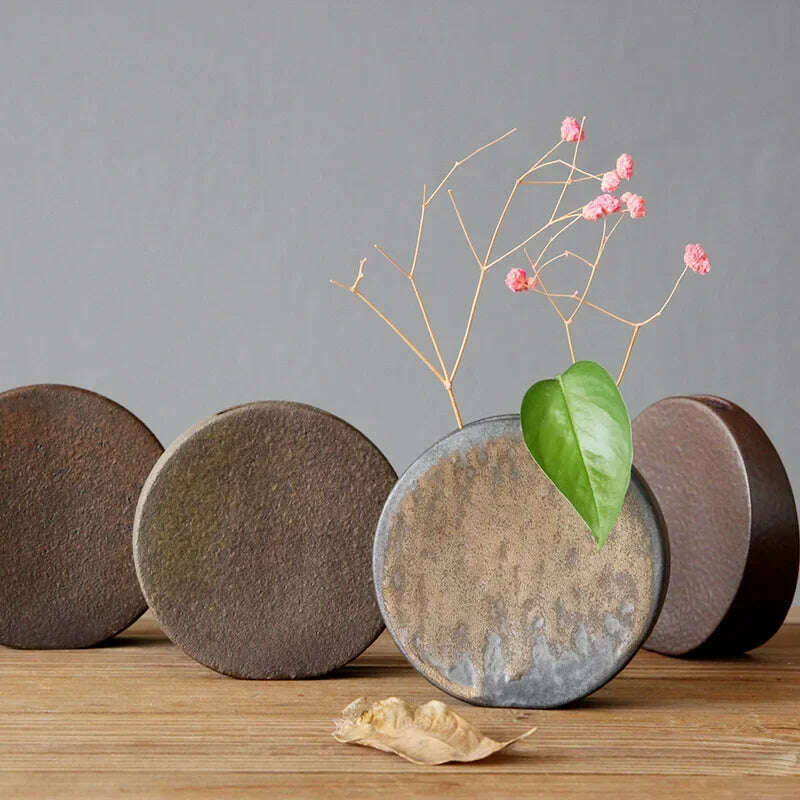 KIMLUD, Retro Tea Ceremony Flower Ware Rough Pottery Vase Ornaments Zen Flower Arrangement Decorative Ceramic Tabletop Vase Ornaments, KIMLUD Womens Clothes