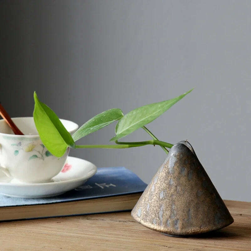 KIMLUD, Retro Tea Ceremony Flower Ware Rough Pottery Vase Ornaments Zen Flower Arrangement Decorative Ceramic Tabletop Vase Ornaments, KIMLUD Womens Clothes