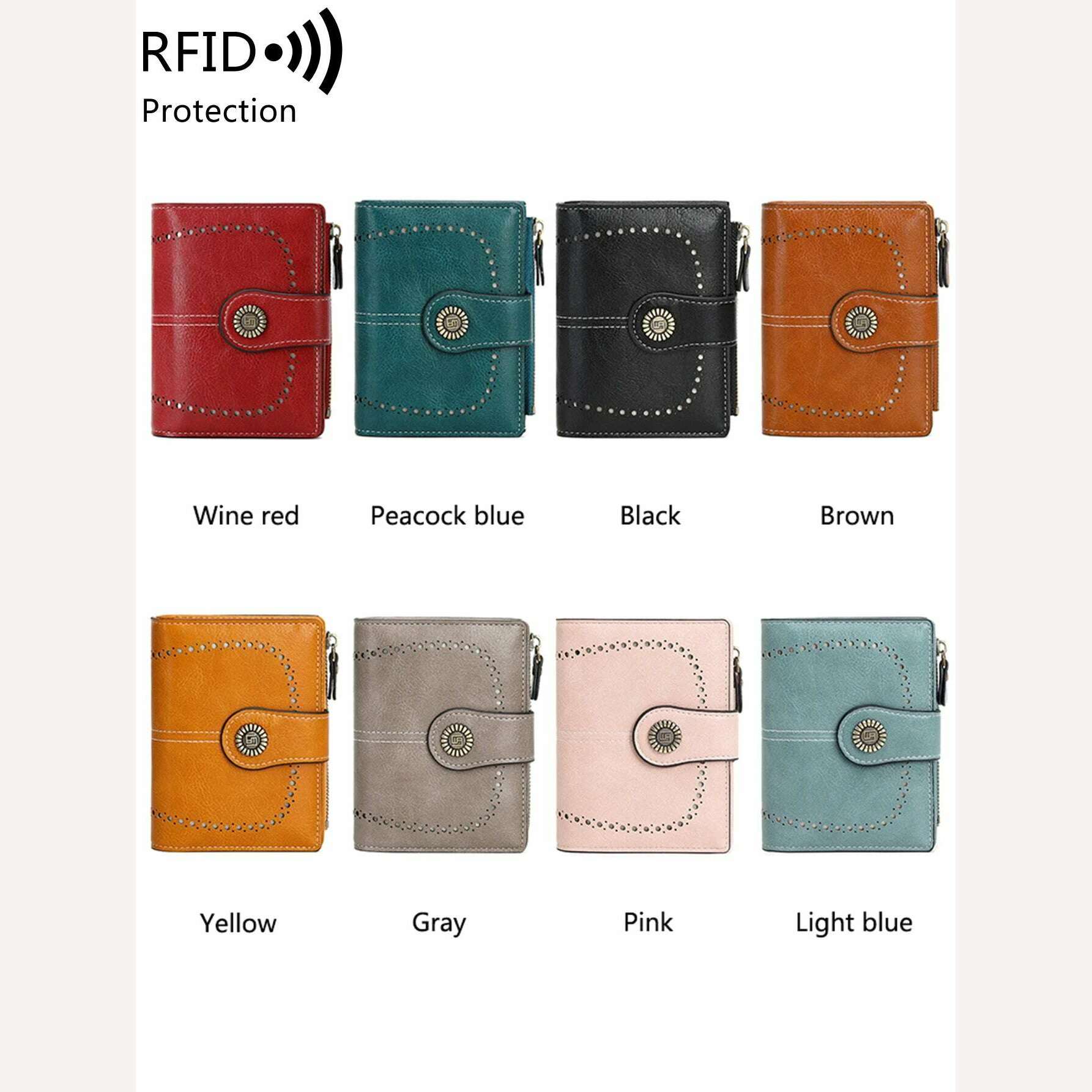 KIMLUD, Retro three-fold RFID shielding women's short wallet, solid color large capacity daily fashion versatile clutch bag, KIMLUD Womens Clothes