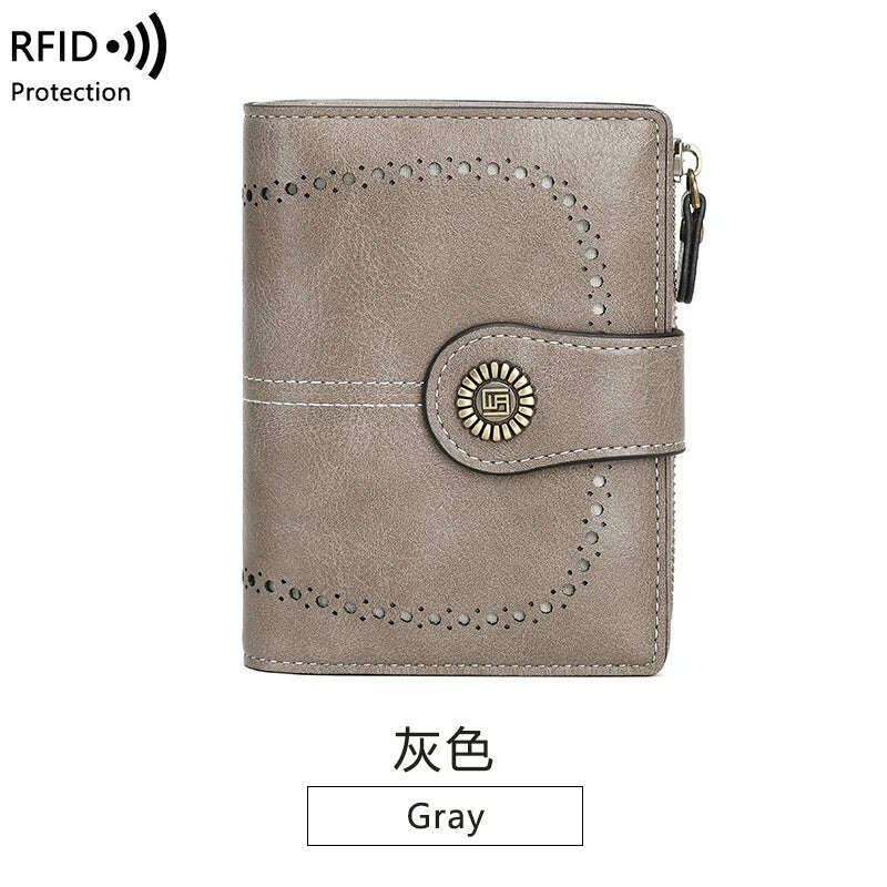 KIMLUD, Retro three-fold RFID shielding women's short wallet, solid color large capacity daily fashion versatile clutch bag, Y1668-Gray, KIMLUD APPAREL - Womens Clothes