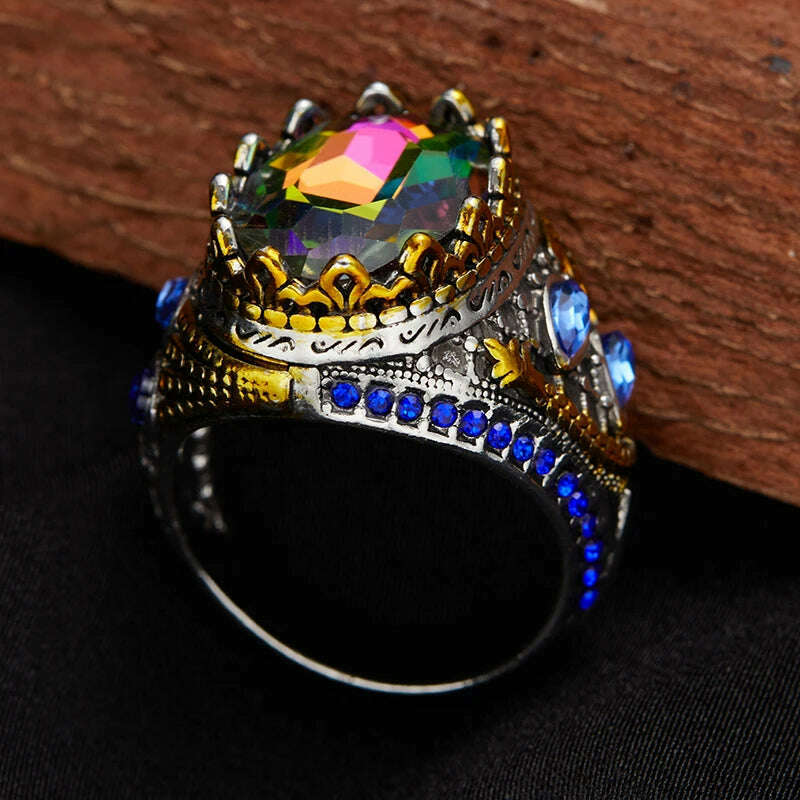 KIMLUD, Retro Transparent Imitation Gemstone Ring Edge Ring Design Versatile Ring Fashionable Women's Festival Party Jewelry Accessories, zd0018-1 / 10, KIMLUD APPAREL - Womens Clothes