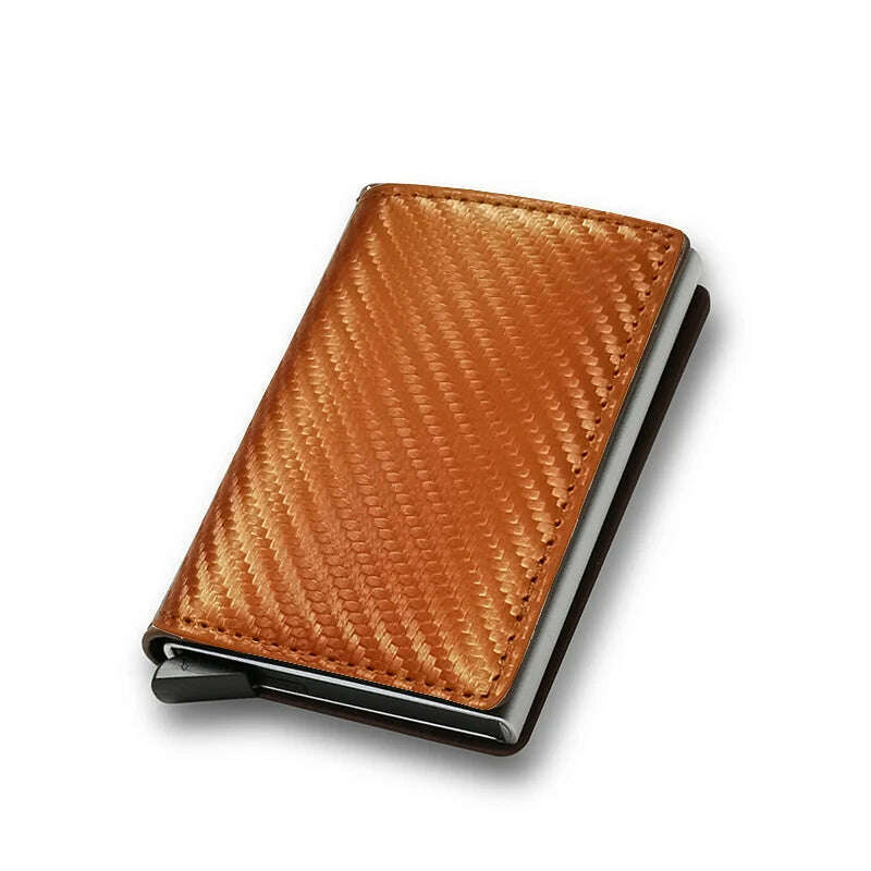 KIMLUD, Rfid Aluminum Men Wallet Card Holders Purse Carbon Fiber Men Business Slim Thin Smart Wallet Credit Cardholder Case Note Holder, Carbon Gold, KIMLUD APPAREL - Womens Clothes