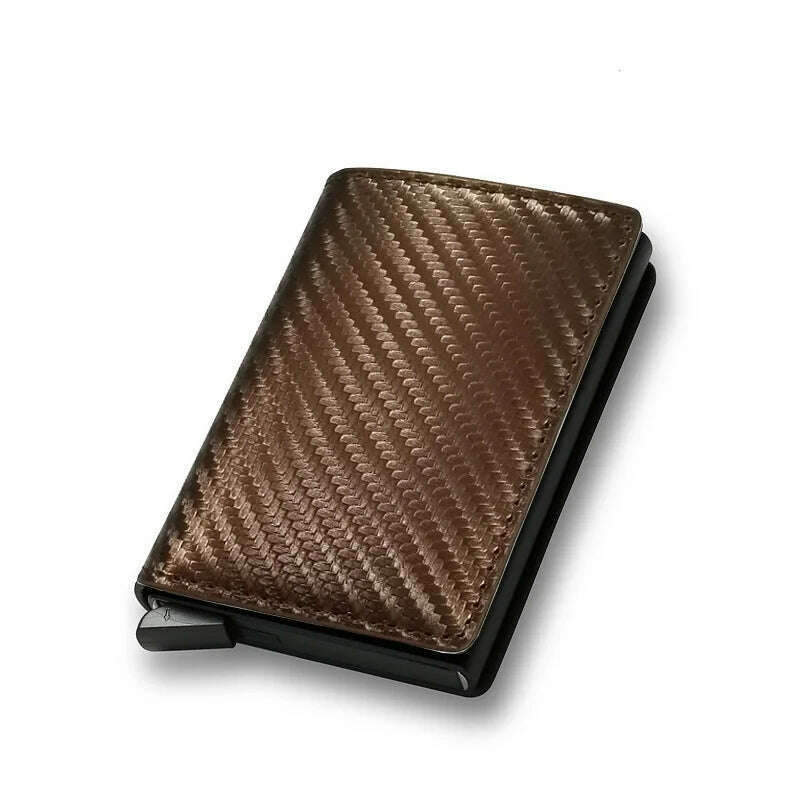 KIMLUD, Rfid Aluminum Men Wallet Card Holders Purse Carbon Fiber Men Business Slim Thin Smart Wallet Credit Cardholder Case Note Holder, Carbon Bronze, KIMLUD APPAREL - Womens Clothes