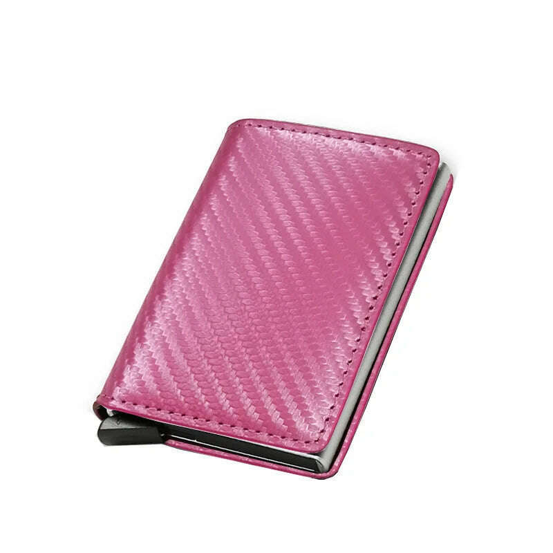 KIMLUD, Rfid Aluminum Men Wallet Card Holders Purse Carbon Fiber Men Business Slim Thin Smart Wallet Credit Cardholder Case Note Holder, Carbon Pink, KIMLUD APPAREL - Womens Clothes