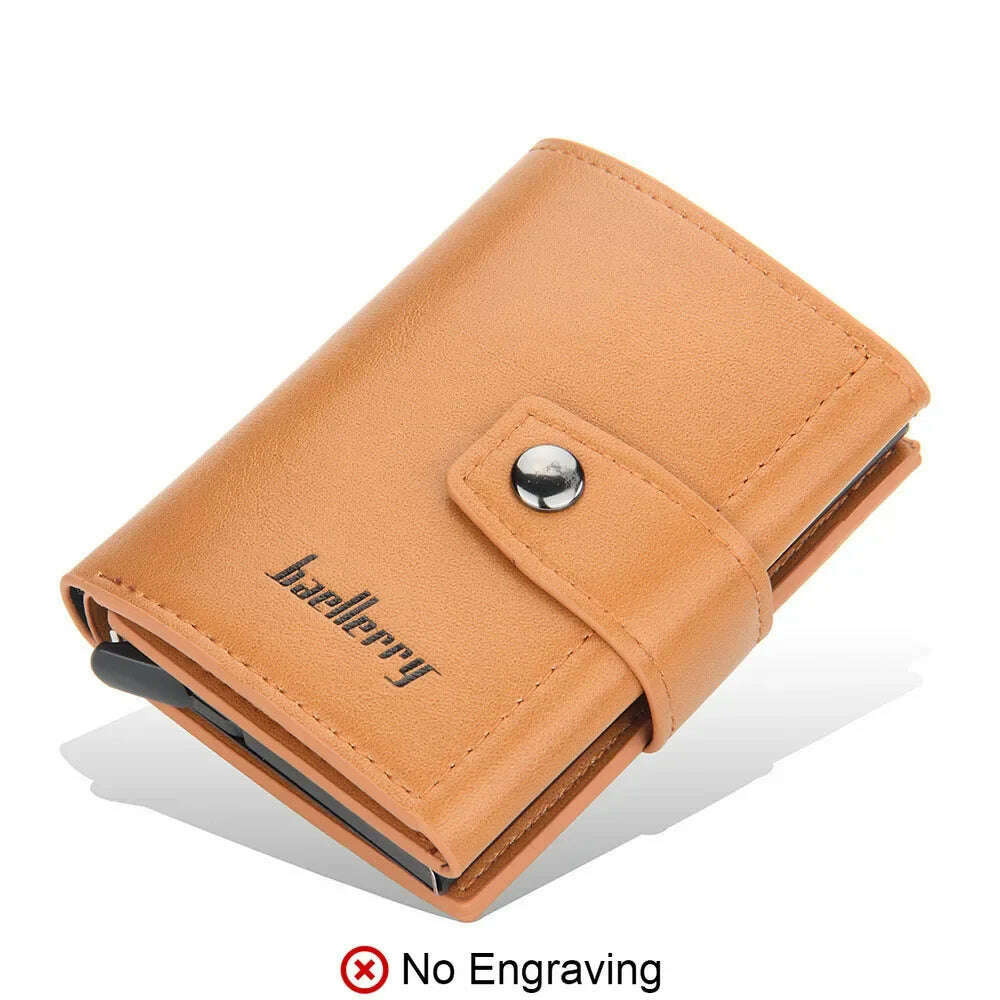 KIMLUD, RFID Blocking Protection Men ID Credit Card Holder Wallet Leather Metal Aluminum Business Bank Card Case CreditCard Cardholder, Brown (No Name), KIMLUD APPAREL - Womens Clothes