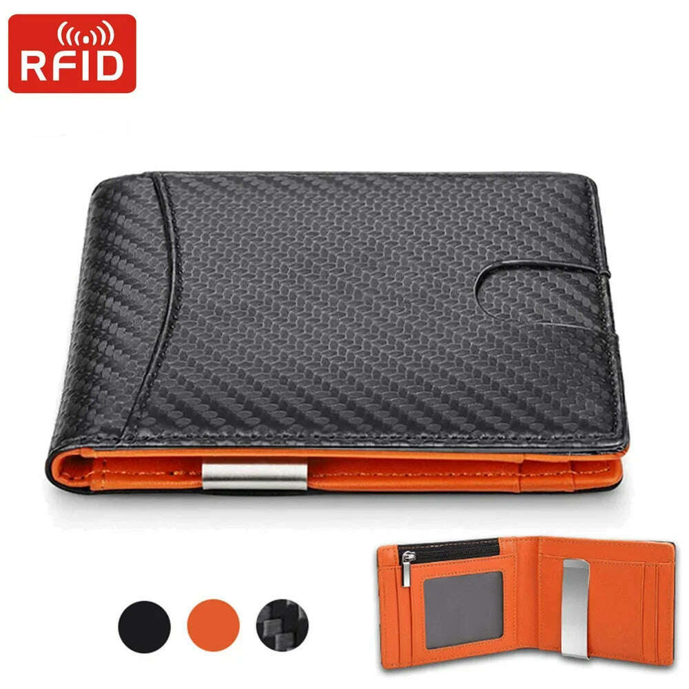 KIMLUD, Rfid Carbon Fiber Card Holder Coin Purse Men Wallets Money Bags Slim Thin Coin Pouch Clutch Money Purse Male Black Wallet Choice, KIMLUD Womens Clothes