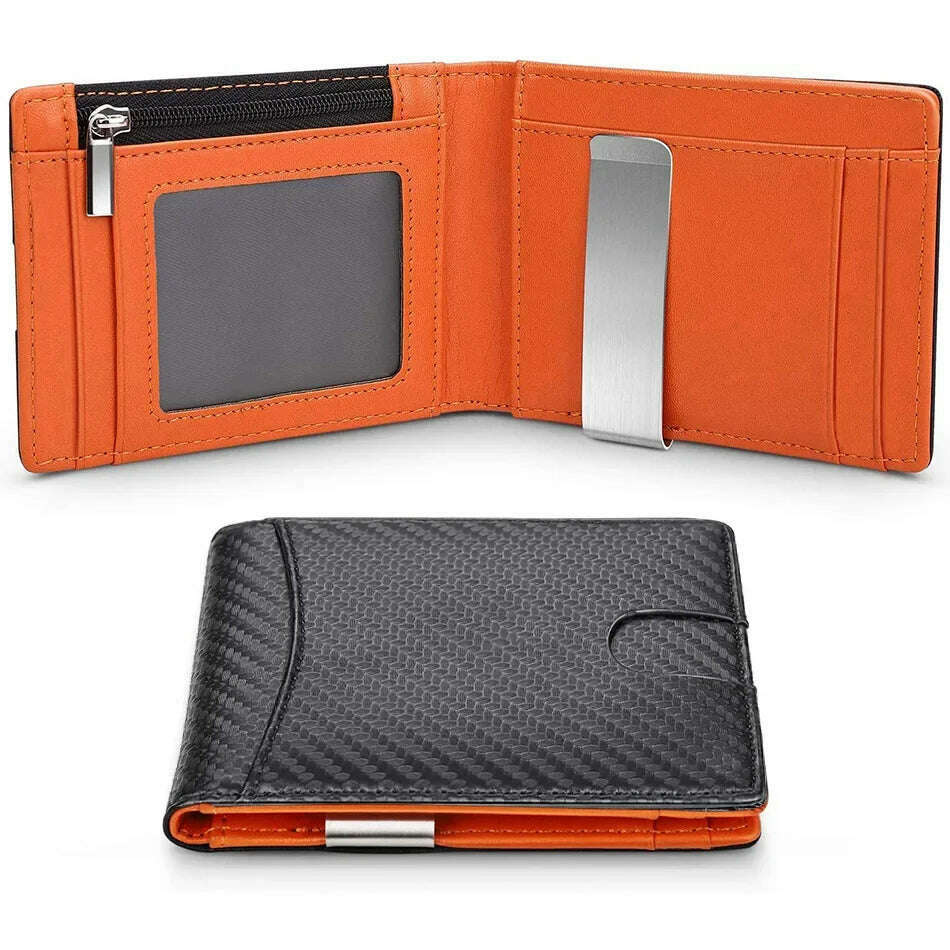 KIMLUD, Rfid Carbon Fiber Card Holder Coin Purse Men Wallets Money Bags Slim Thin Coin Pouch Clutch Money Purse Male Black Wallet Choice, Carbon Orange, KIMLUD APPAREL - Womens Clothes