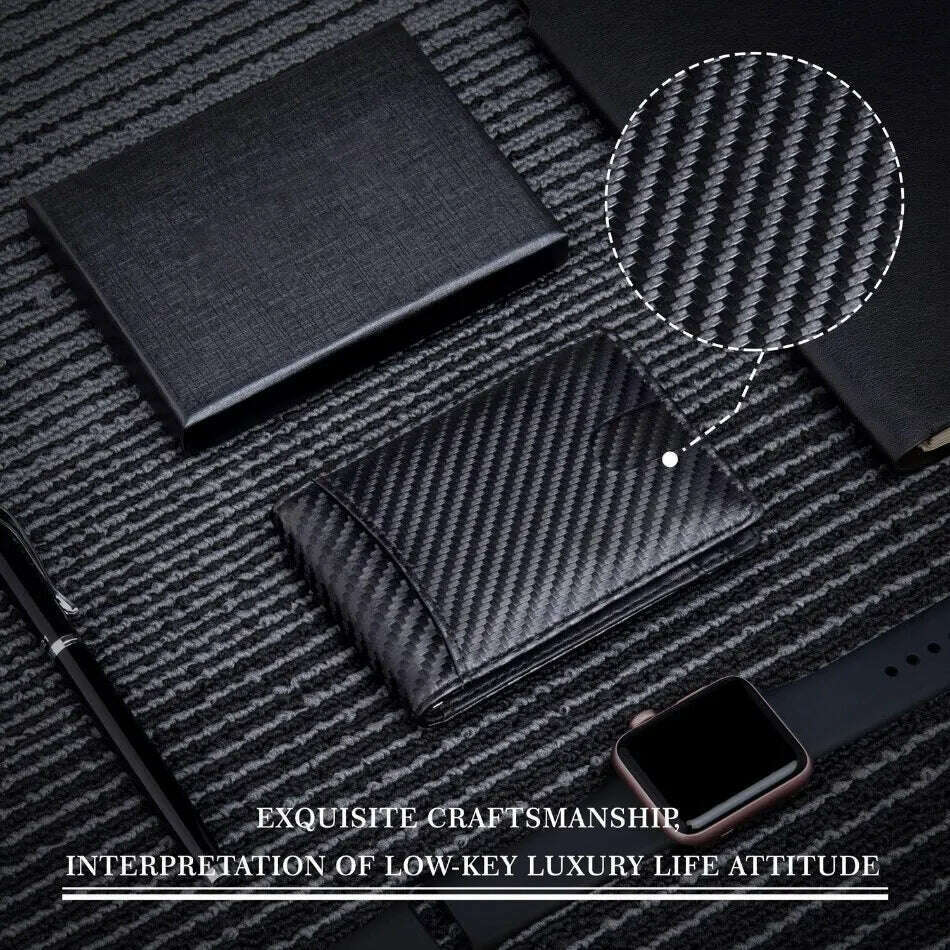 Rfid Carbon Fiber Men Wallets Card Holder Money Bag Slim Thin Mini Wallet Male Small Short Purse Black Walet Billfold Vallet - KIMLUD