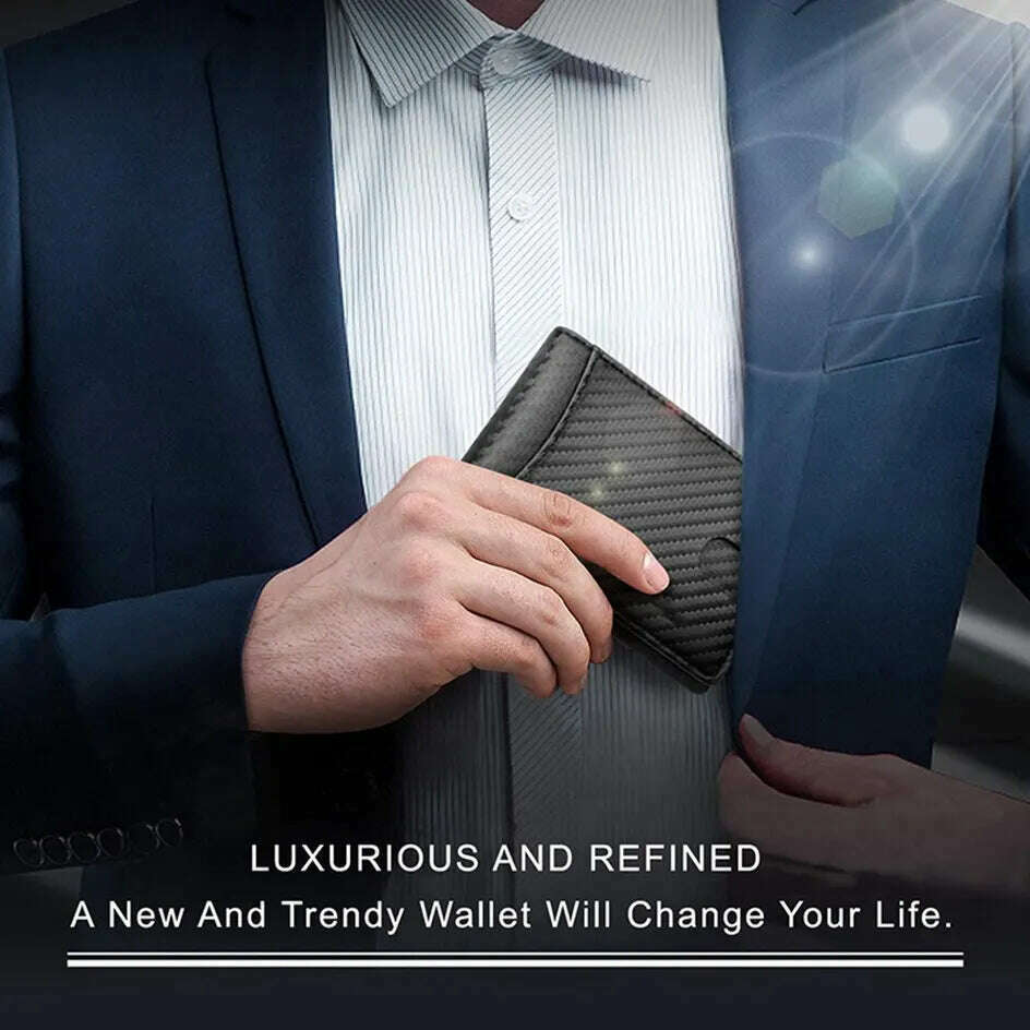 Rfid Carbon Fiber Men Wallets Card Holder Money Bag Slim Thin Mini Wallet Male Small Short Purse Black Walet Billfold Vallet - KIMLUD