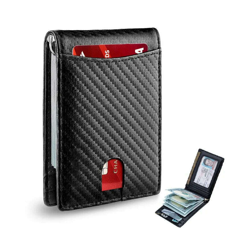 Rfid Carbon Fiber Men Wallets Card Holder Money Bag Slim Thin Mini Wallet Male Small Short Purse Black Walet Billfold Vallet - KIMLUD