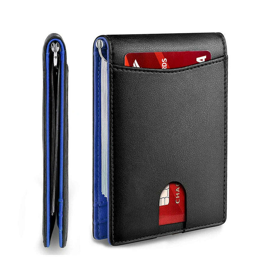 KIMLUD, Rfid Credit Card Holder Men Wallets Money Clip Luxury Slim Thin Mini Wallet Male Small Short Purse Minimalist Billfold Vallet, Black Blue, KIMLUD APPAREL - Womens Clothes