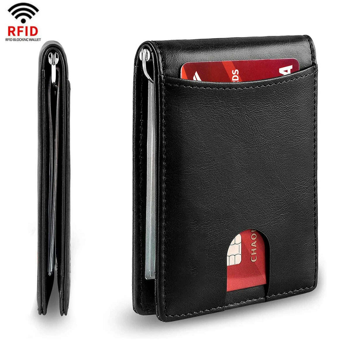 KIMLUD, Rfid Credit Card Holder Men Wallets Money Clip Luxury Slim Thin Mini Wallet Male Small Short Purse Minimalist Billfold Vallet, Full Black, KIMLUD APPAREL - Womens Clothes