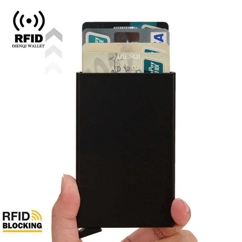 KIMLUD, Rfid Credit Card Holder Metal Thin Slim Smart Wallet Men Women Wallets Pop Up Minimalist Small Black Purse Mini Walets for Men, KIMLUD Womens Clothes