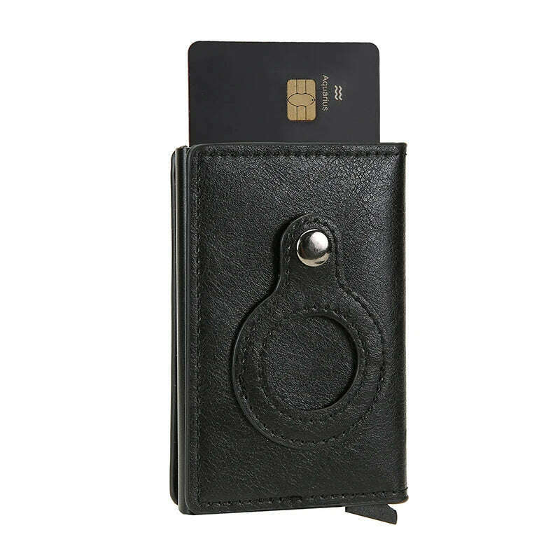 KIMLUD, Rfid Credit Card Holder Wallet For AirTag Men Women Wallets Money Bags Leather Wallet For Apple Air Tag Purses Smart Wallet, Black, KIMLUD APPAREL - Womens Clothes