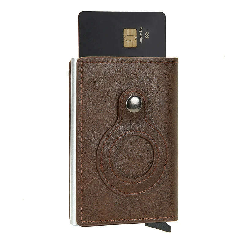 KIMLUD, Rfid Credit Card Holder Wallet For AirTag Men Women Wallets Money Bags Leather Wallet For Apple Air Tag Purses Smart Wallet, Coffee, KIMLUD APPAREL - Womens Clothes