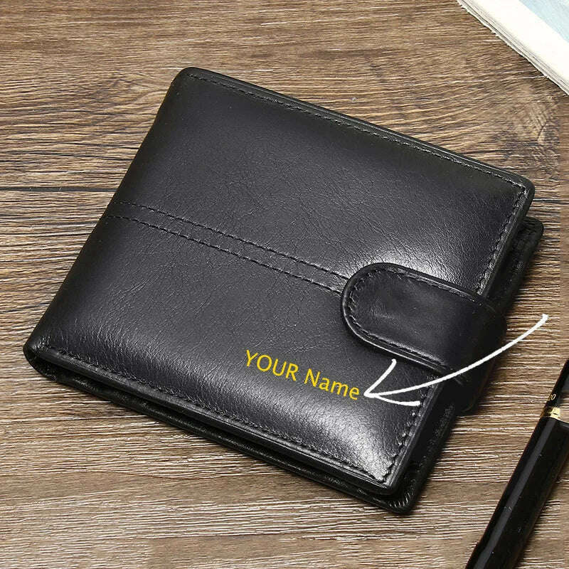 KIMLUD, Rfid Genuine Leather Wallet Men with Coin Pocket Dollar Personalised Wallet Real Leather Purse for Men, Black custom Name, KIMLUD APPAREL - Womens Clothes