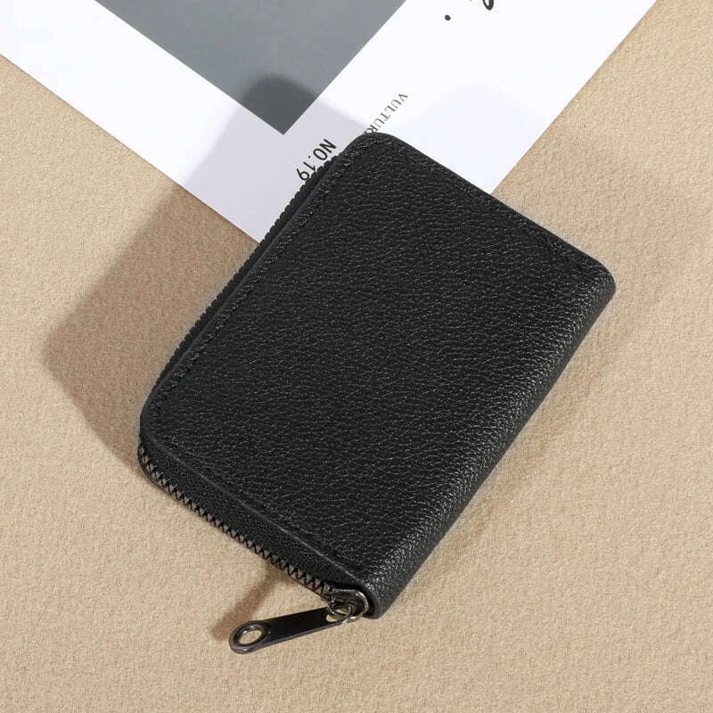 RFID men's blocked credit card holder, zipper around wallet, women's leather short wallet - KIMLUD