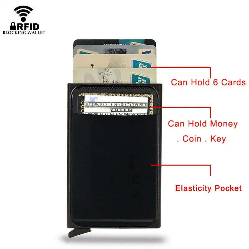 Rfid Smart Credit Card Holder Wallets Metal Slim Pop Up Minimalist Men Wallets Black Male Purse Money Bags Carteira Masculina - KIMLUD