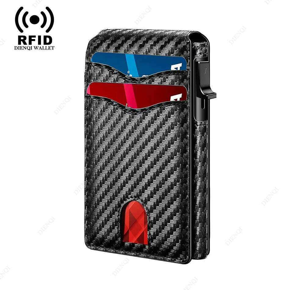 KIMLUD, RFID Smart Men Wallets Anti-Theft Magnet Credit Card Holder Front Pocket Carbon Fiber Minimalist Wallet Bank Cardholder Case, Carbon Black, KIMLUD APPAREL - Womens Clothes