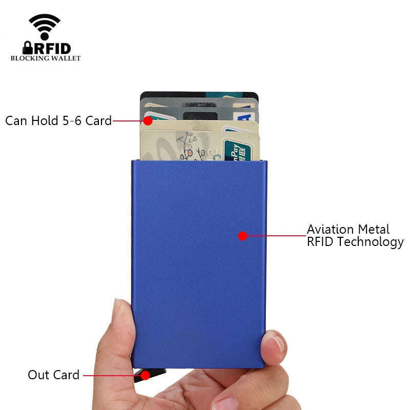 Rfid Smart Wallet Card Holder Metal Thin Slim Men Women Wallets Pop Up Minimalist Wallet Small Black Purse Vallet Walets for Men - KIMLUD