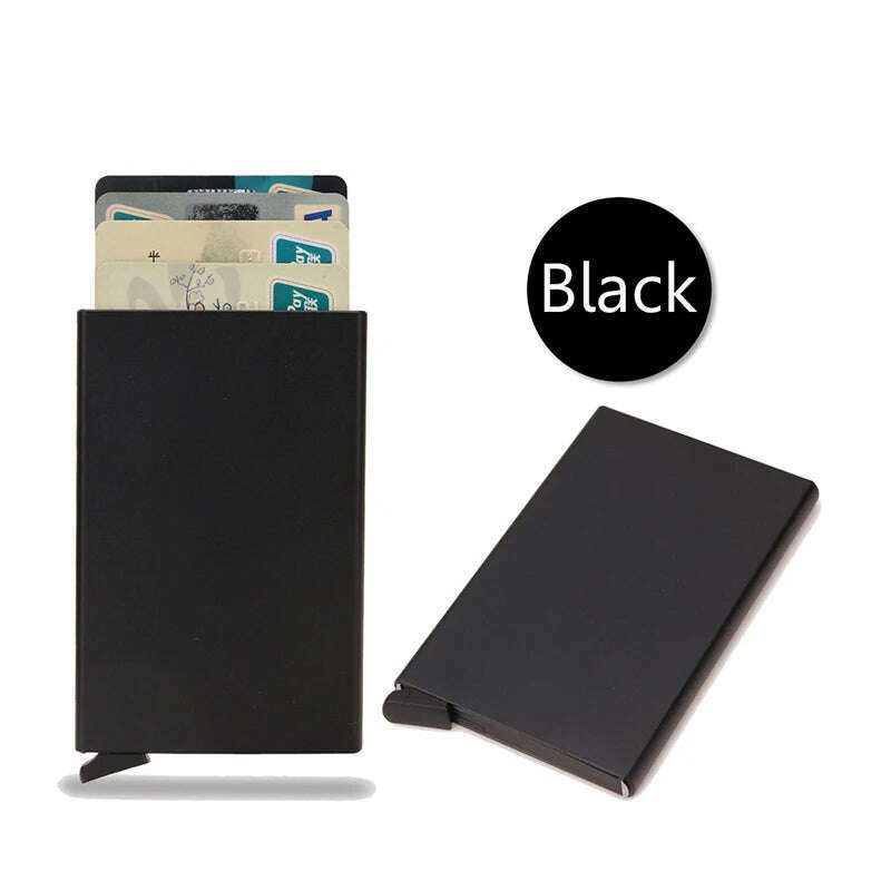 KIMLUD, Rfid Smart Wallet Card Holder Metal Thin Slim Men Women Wallets Pop Up Minimalist Wallet Small Black Purse Vallet Walets for Men, Black, KIMLUD APPAREL - Womens Clothes