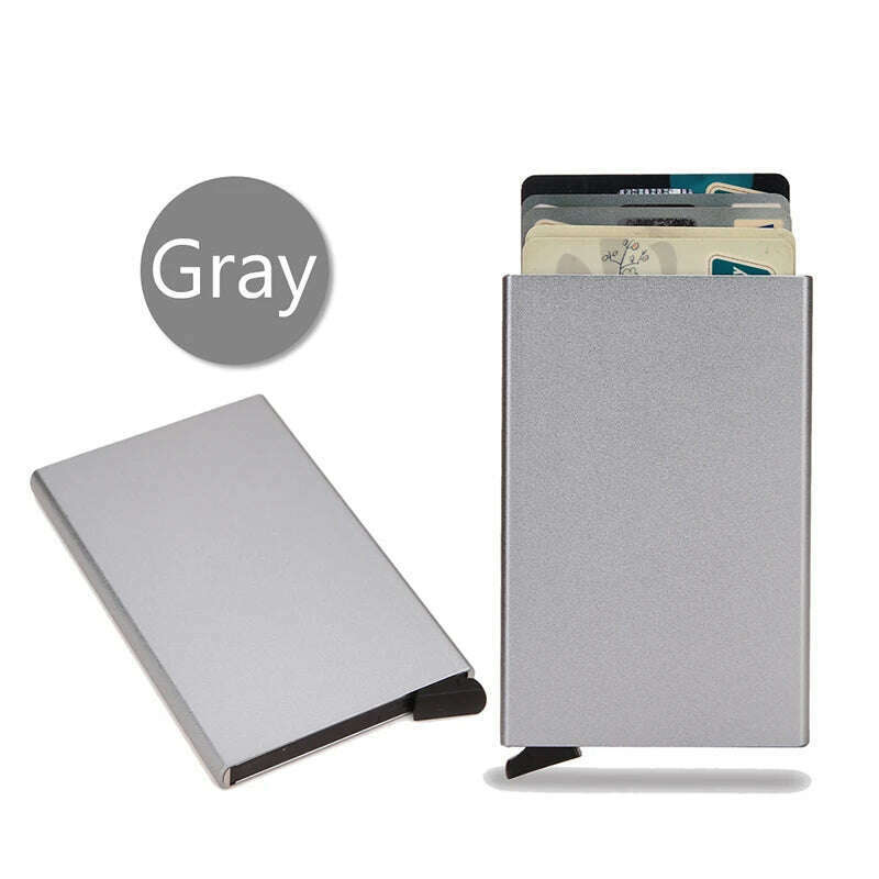 KIMLUD, Rfid Smart Wallet Card Holder Metal Thin Slim Men Women Wallets Pop Up Minimalist Wallet Small Black Purse Vallet Walets for Men, Gray, KIMLUD APPAREL - Womens Clothes