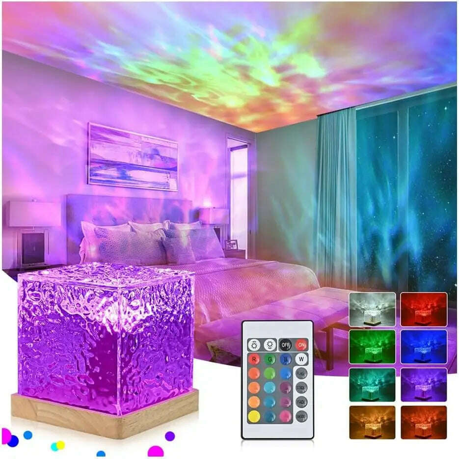 KIMLUD, RGB Sunset Water Ripple Projector Night Light Crystal Lamp USB Atmosphere Night Lamp Gift Aesthetic Room Decor Home Bedroom, KIMLUD Womens Clothes