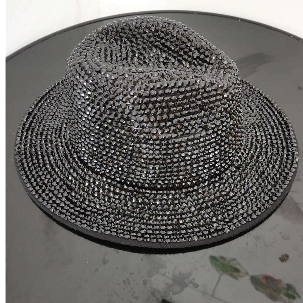 Rhinestone fedora Jazz Hats Cowboy Hat For Women And Men Double-sided Color Cap Red With Black diamond fedora Wholesale 2021 - KIMLUD