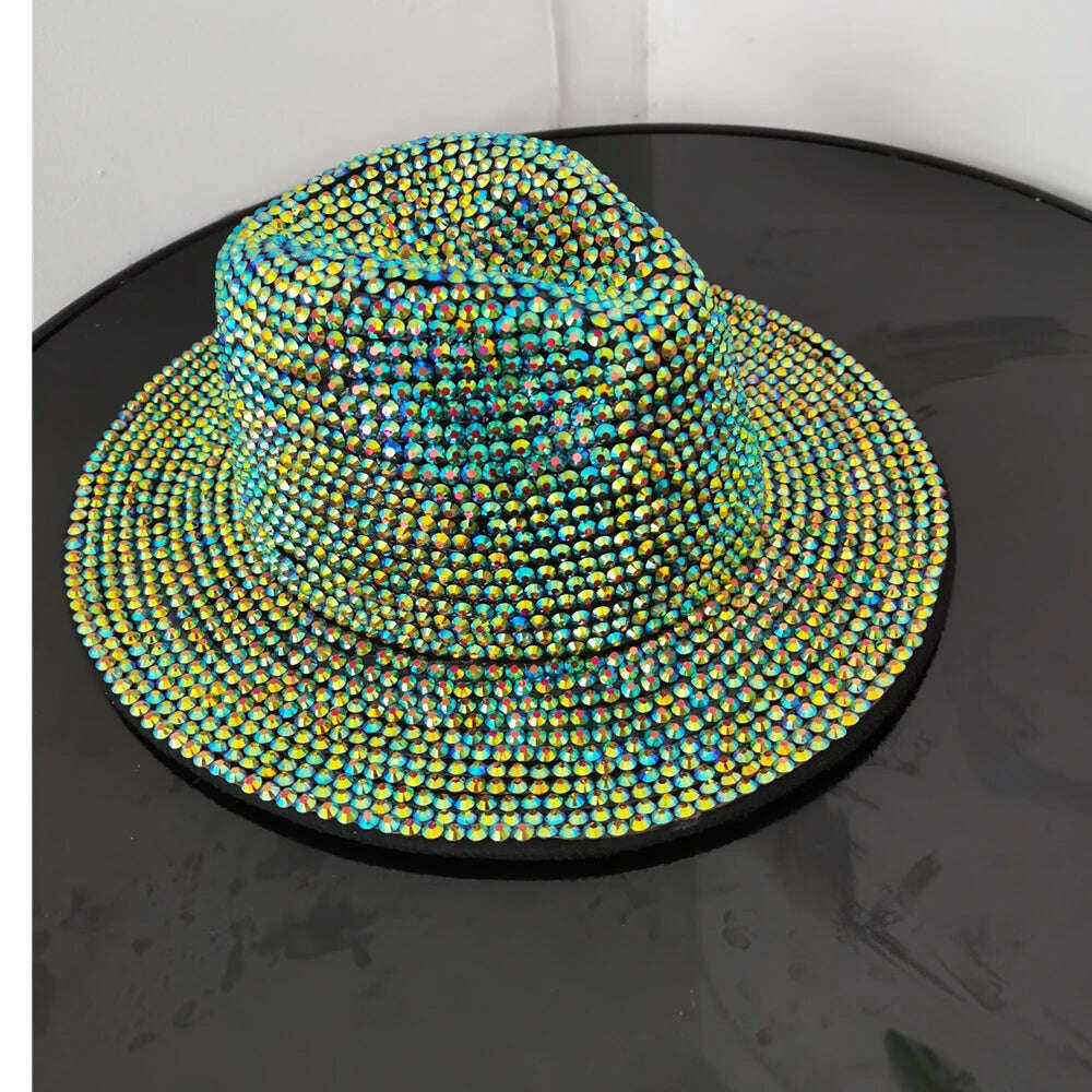 Rhinestone fedora Jazz Hats Cowboy Hat For Women And Men Double-sided Color Cap Red With Black diamond fedora Wholesale 2021 - KIMLUD
