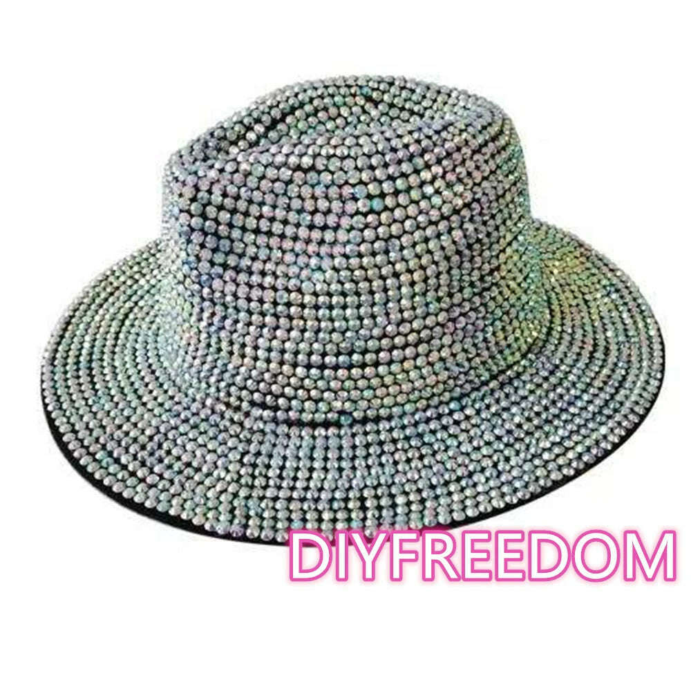 Rhinestone fedora Jazz Hats Cowboy Hat For Women And Men Double-sided Color Cap Red With Black diamond fedora Wholesale 2021 - KIMLUD