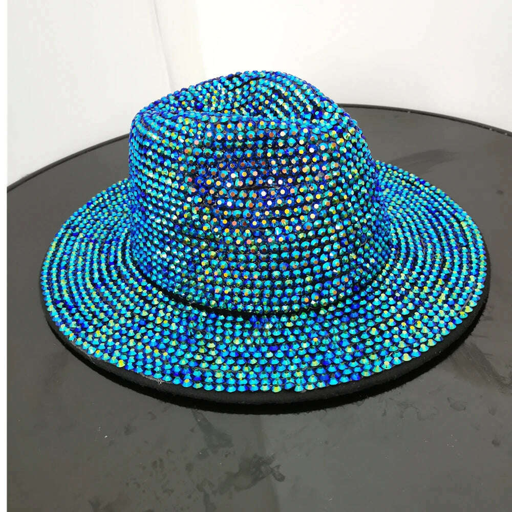 Rhinestone fedora Jazz Hats Cowboy Hat For Women And Men Double-sided Color Cap Red With Black diamond fedora Wholesale 2021 - KIMLUD