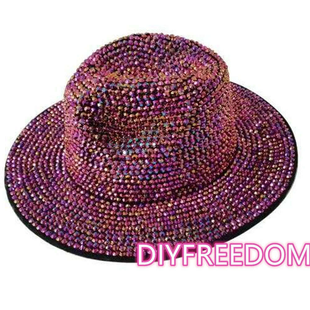 Rhinestone fedora Jazz Hats Cowboy Hat For Women And Men Double-sided Color Cap Red With Black diamond fedora Wholesale 2021 - KIMLUD