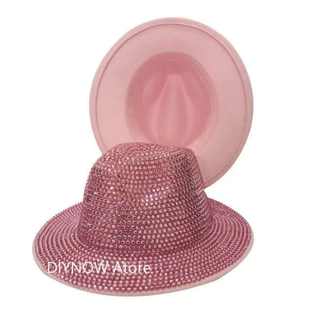Rhinestone fedora Jazz Hats Cowboy Hat For Women And Men Double-sided Color Cap Red With Black diamond fedora Wholesale 2021 - KIMLUD
