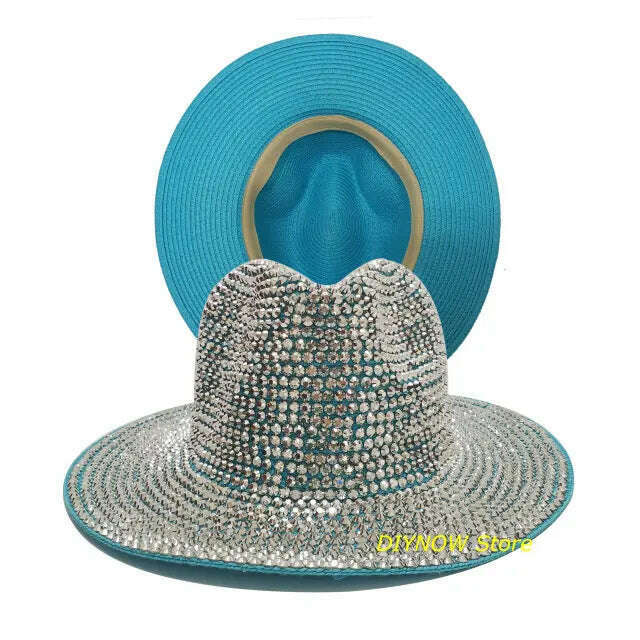 Rhinestone fedora Jazz Hats Cowboy Hat For Women And Men Double-sided Color Cap Red With Black diamond fedora Wholesale 2021 - KIMLUD