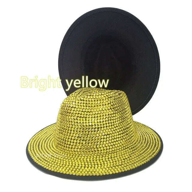 Rhinestone fedora Jazz Hats Cowboy Hat For Women And Men Double-sided Color Cap Red With Black diamond fedora Wholesale 2021 - KIMLUD