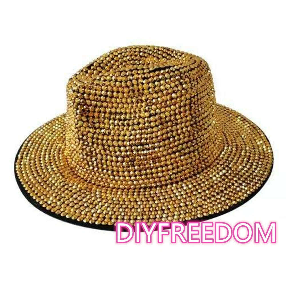 Rhinestone fedora Jazz Hats Cowboy Hat For Women And Men Double-sided Color Cap Red With Black diamond fedora Wholesale 2021 - KIMLUD