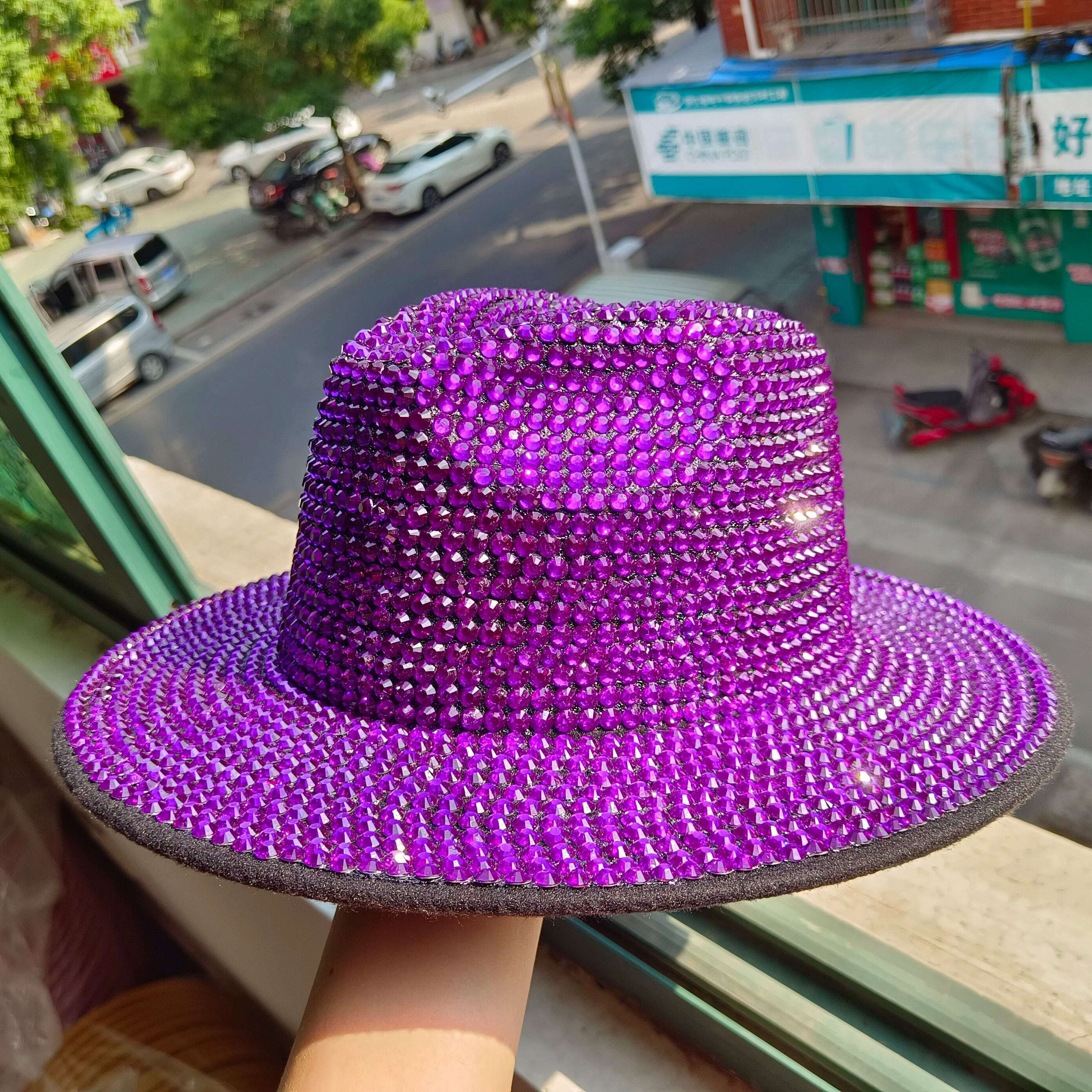 Rhinestone fedora Jazz Hats Cowboy Hat For Women And Men Double-sided Color Cap Red With Black diamond fedora Wholesale 2021 - KIMLUD