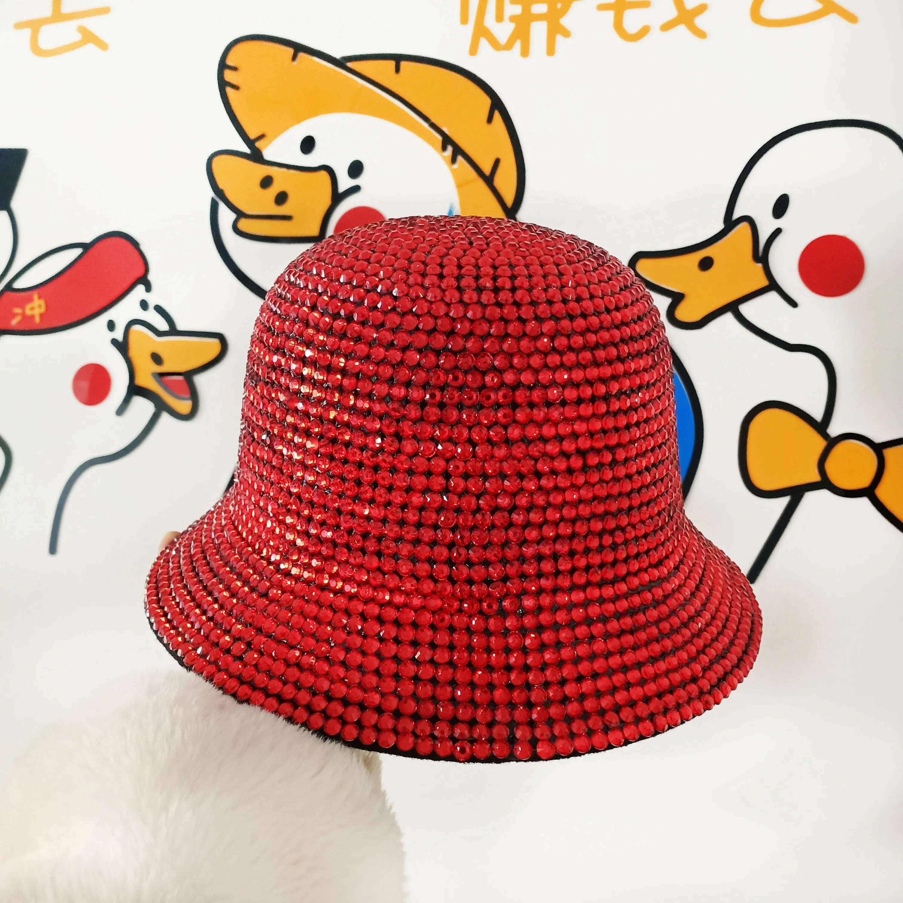 Rhinestone fedora Jazz Hats Cowboy Hat For Women And Men Double-sided Color Cap Red With Black diamond fedora Wholesale 2021 - KIMLUD