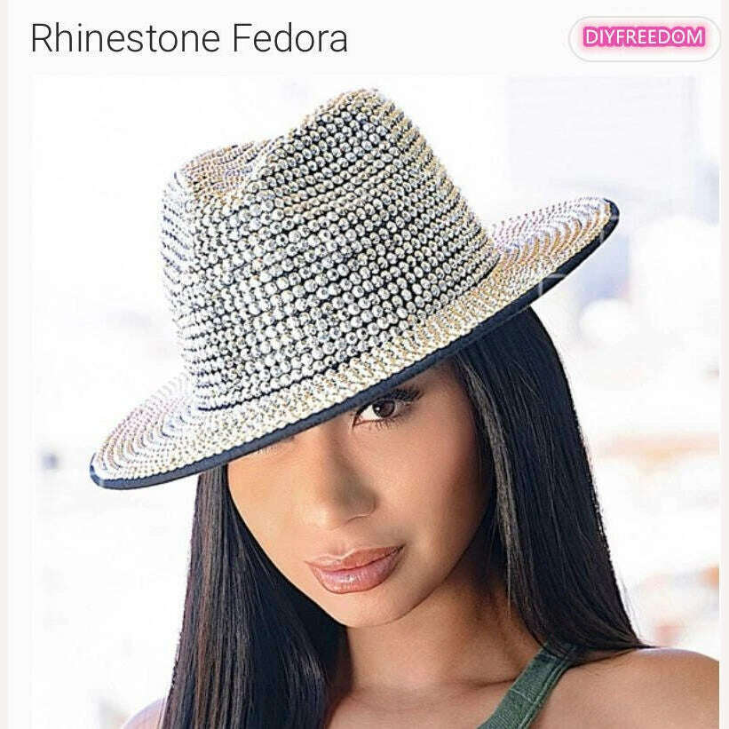 Rhinestone fedora Jazz Hats Cowboy Hat For Women And Men Double-sided Color Cap Red With Black diamond fedora Wholesale 2021 - KIMLUD