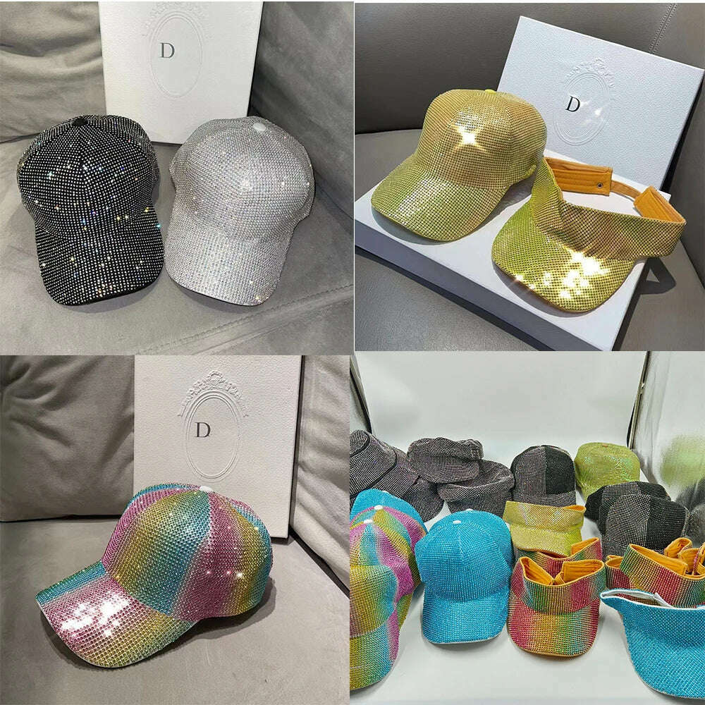 Rhinestone fedora Jazz Hats Cowboy Hat For Women And Men Double-sided Color Cap Red With Black diamond fedora Wholesale 2021 - KIMLUD
