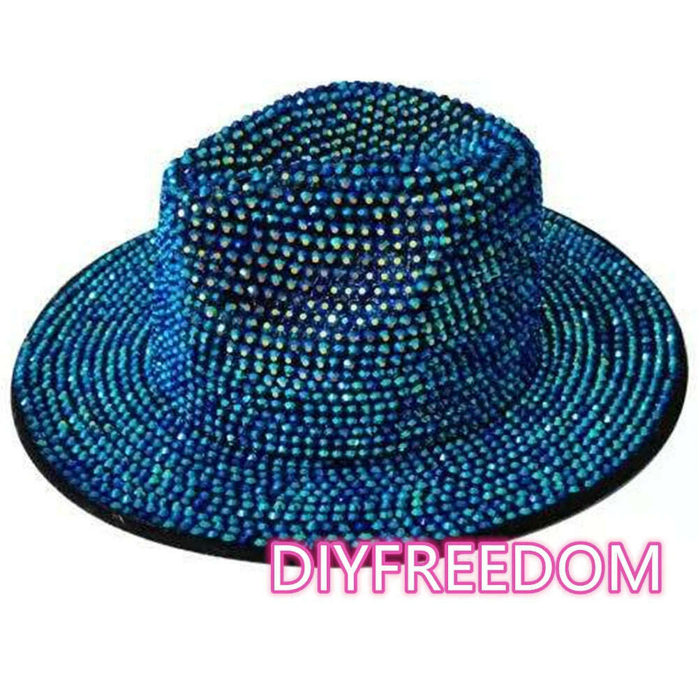 Rhinestone fedora Jazz Hats Cowboy Hat For Women And Men Double-sided Color Cap Red With Black diamond fedora Wholesale 2021 - KIMLUD