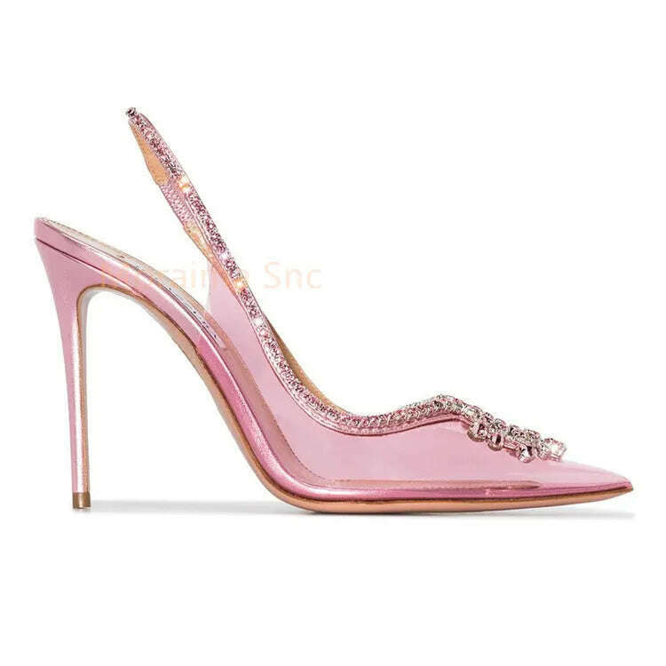 KIMLUD, Rhinestone Pvc Transparent Women Sandals 2023 Summer Pointed Toe High Heels Pumps Stiletto Slingback Ladies Shoes Stylish, pink / 35 / China, KIMLUD APPAREL - Womens Clothes