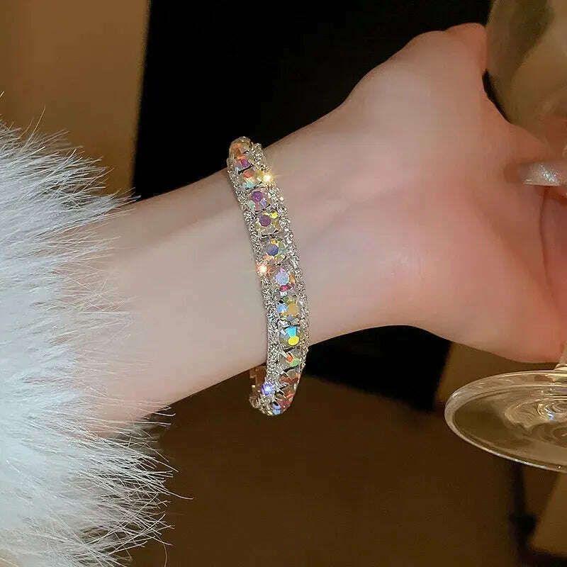 KIMLUD, Rhinestone Round Clasp Bracelet for Women Personality Colorful Bracelets Temperament Light Luxury Posh Accessories Wholesale, colorful, KIMLUD APPAREL - Womens Clothes