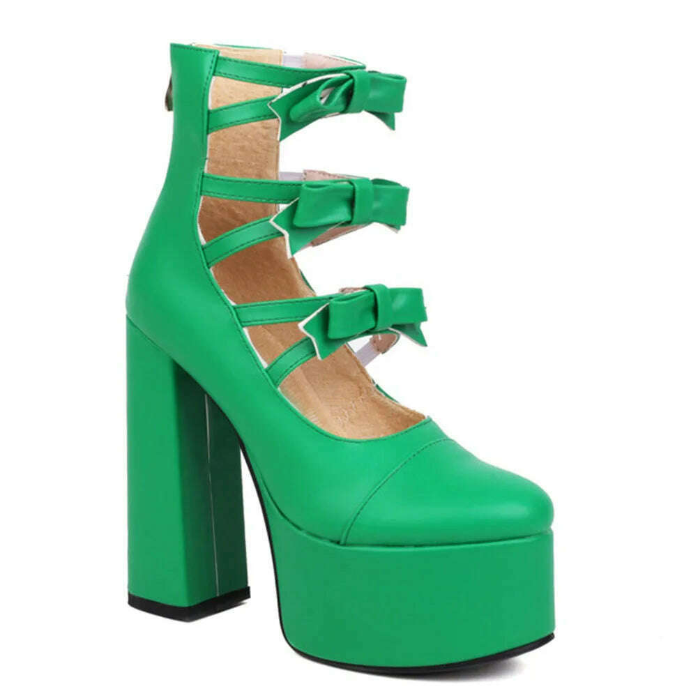 KIMLUD, RIBETRINI Platform High Heels Summer Cutout Ankle Boots Zip Design Party Dress Sexy Punk Buckle Round Toe Shoes Motorcycle Boots, green A / 4, KIMLUD APPAREL - Womens Clothes