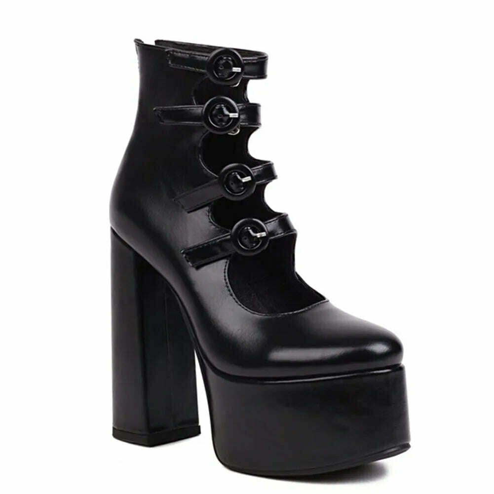 KIMLUD, RIBETRINI Platform High Heels Summer Cutout Ankle Boots Zip Design Party Dress Sexy Punk Buckle Round Toe Shoes Motorcycle Boots, black B / 4, KIMLUD APPAREL - Womens Clothes