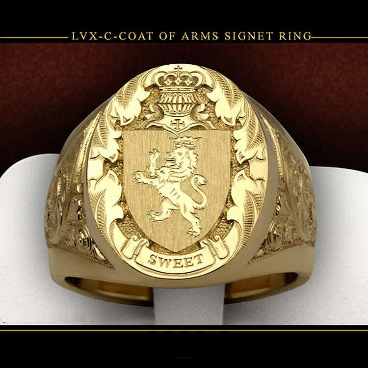 KIMLUD, Ring men trends 2023 Crown Lion Shield Badge Ring 14k Yellow Gold Color Royal Seal Men's Ring for party gift for boy, 12, KIMLUD APPAREL - Womens Clothes