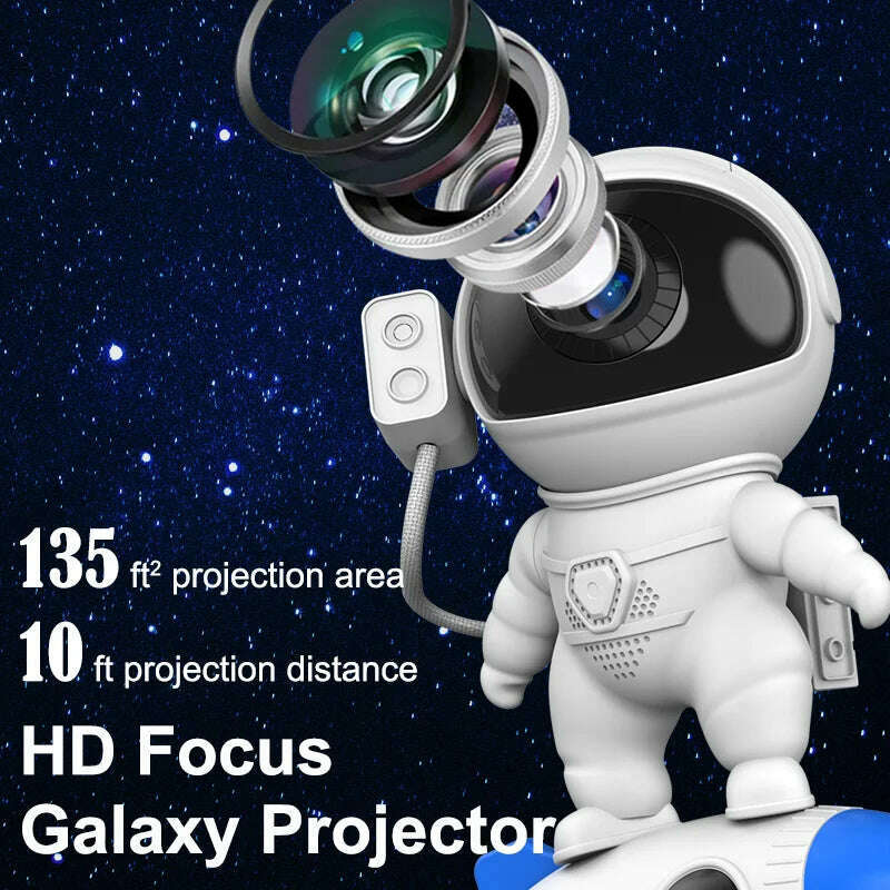 Rocket Astronaut Galaxy Projector Night Light Lamp And 13 Film Pieces Sky Projector 360° Rotate Planetarium For Kids Bedroom - KIMLUD