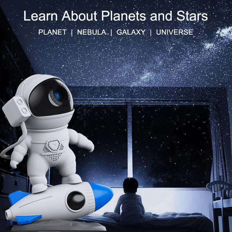 Rocket Astronaut Galaxy Projector Night Light Lamp And 13 Film Pieces Sky Projector 360° Rotate Planetarium For Kids Bedroom - KIMLUD