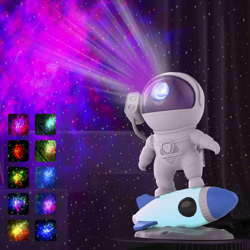 Rocket Astronaut Galaxy Projector Night Light Lamp And 13 Film Pieces Sky Projector 360° Rotate Planetarium For Kids Bedroom - KIMLUD