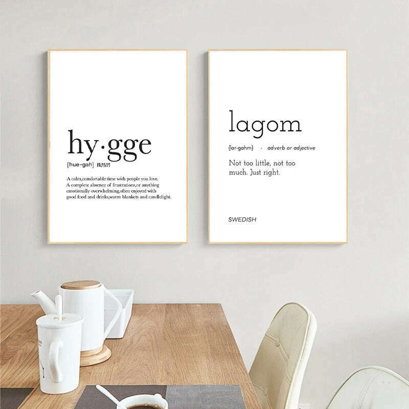 Romantic Dictionary Art Print Hygge Definition Minimalist Poster For Home Bar Salon Restaurant Wall Art Hygge Decor - KIMLUD